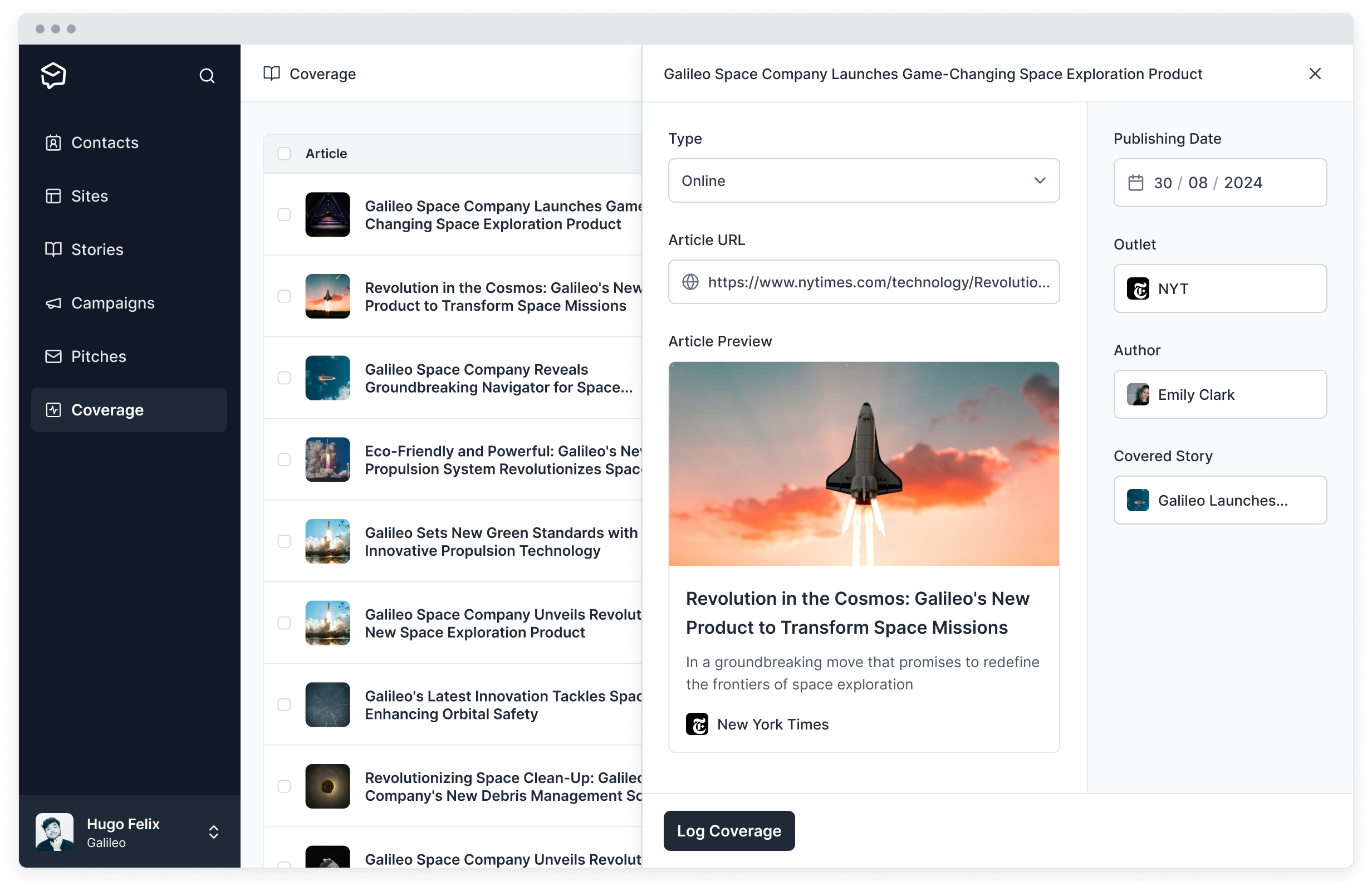Prezly's coverage feature links to your CRM and newsroom. Prezly's coverage feature links to your CRM and newsroom.